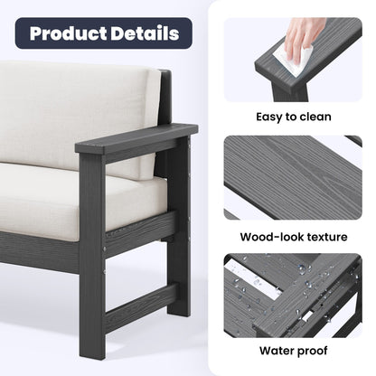 Set di divani componibili e tavolo da esterno in HDPE per patio, cuscini rimovibili inclusi, un divano a due posti, 2 divani singoli