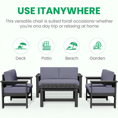 Set di divani componibili e tavolo da esterno in HDPE per patio, cuscini rimovibili inclusi, un divano a due posti, 2 divani singoli