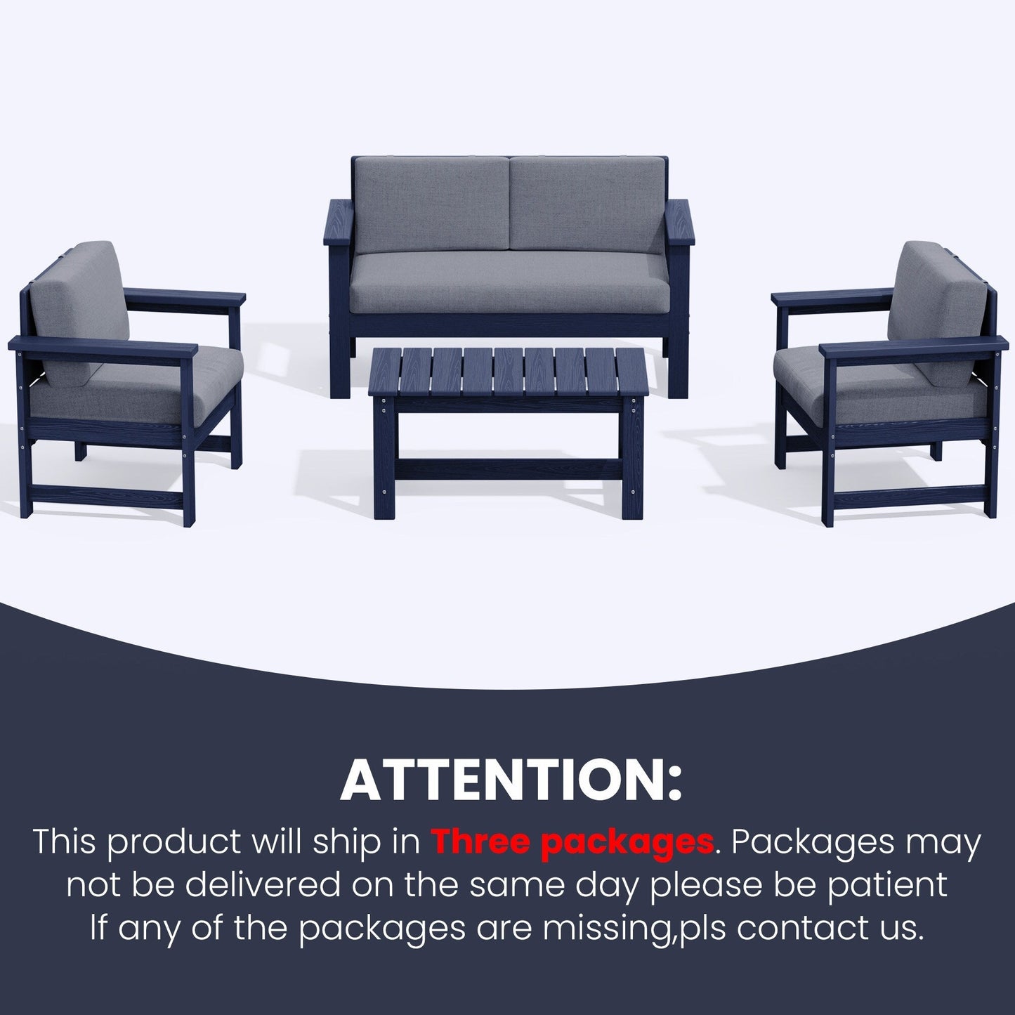 Set di divani componibili e tavolo da esterno in HDPE per patio, cuscini rimovibili inclusi, un divano a due posti, 2 divani singoli