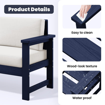 Set di divani componibili e tavolo da esterno in HDPE per patio, cuscini rimovibili inclusi, un divano a due posti, 2 divani singoli