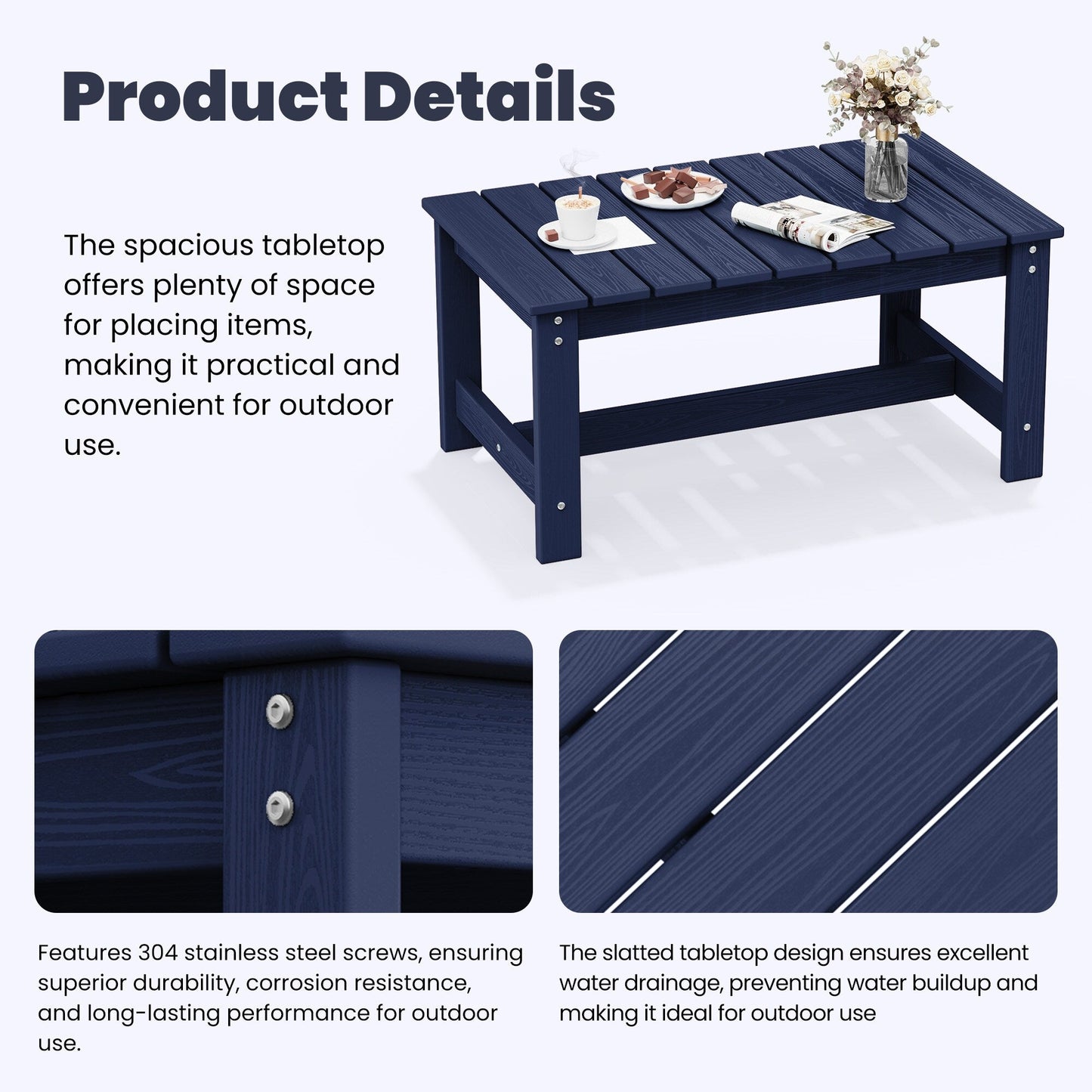 Set di divani componibili e tavolo da esterno in HDPE per patio, cuscini rimovibili inclusi, un divano a due posti, 2 divani singoli