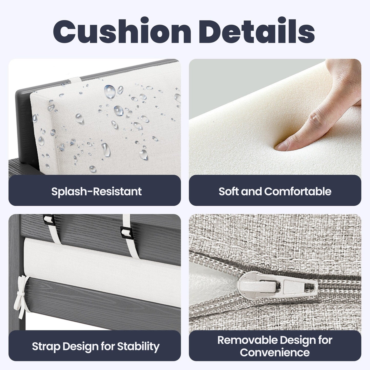 Set di divani componibili e tavolo da esterno in HDPE per patio, cuscini rimovibili inclusi, un divano a due posti, 2 divani singoli