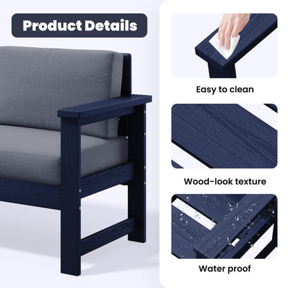 Set di divani componibili e tavolo da esterno in HDPE per patio, cuscini rimovibili inclusi, un divano a due posti, 2 divani singoli