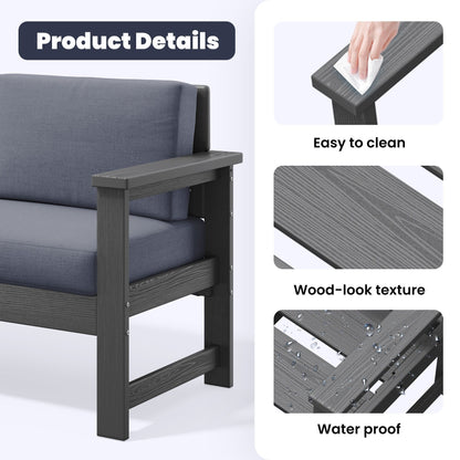 Set di divani componibili e tavolo da esterno in HDPE per patio, cuscini rimovibili inclusi, un divano a due posti, 2 divani singoli