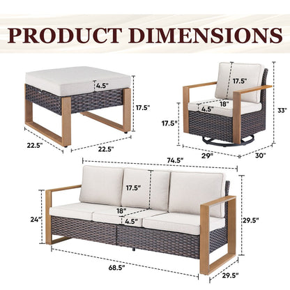 Set di divani girevoli per esterni Gymojoy, sedie e pouf - Marrone