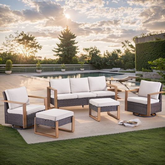 Set di divani girevoli per esterni Gymojoy, sedie e pouf - Marrone