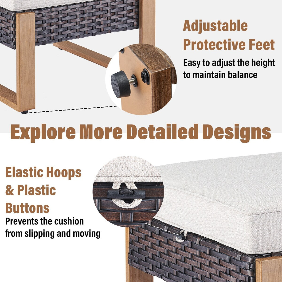 Set di divani girevoli per esterni Gymojoy, sedie e pouf - Marrone