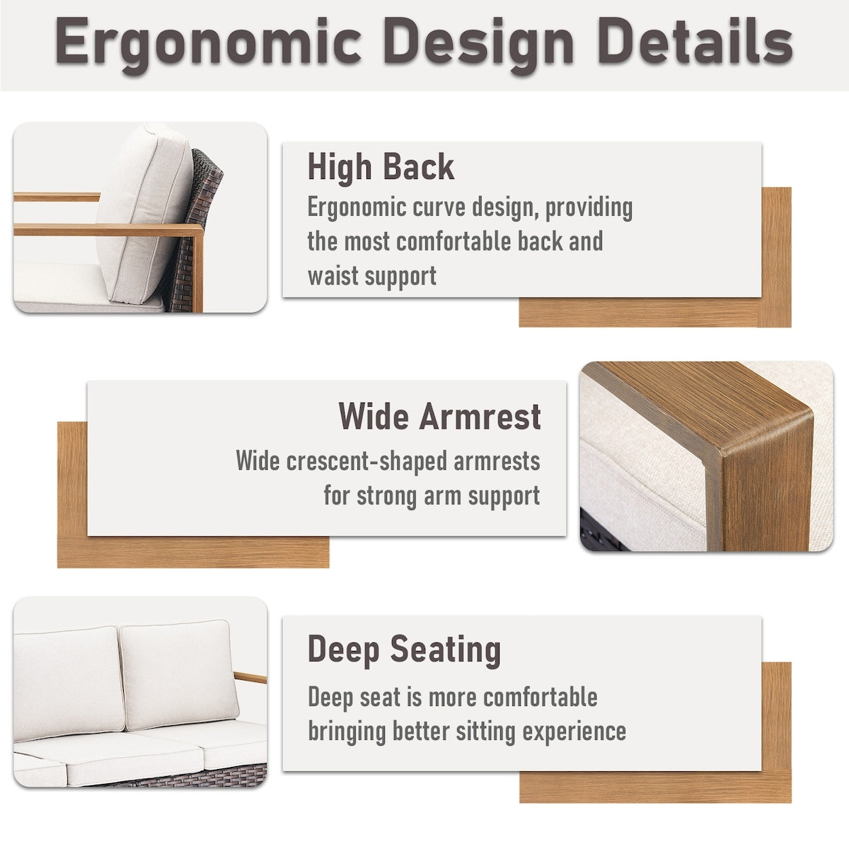 Set di divani girevoli per esterni Gymojoy, sedie e pouf - Marrone