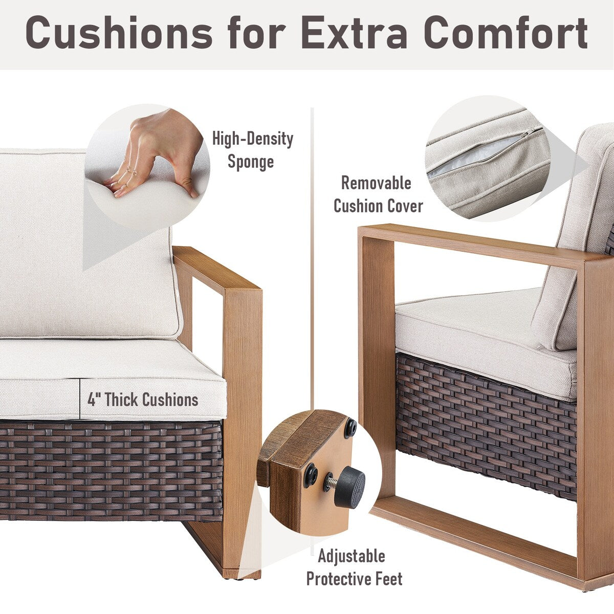 Set di divani girevoli per esterni Gymojoy, sedie e pouf - Marrone