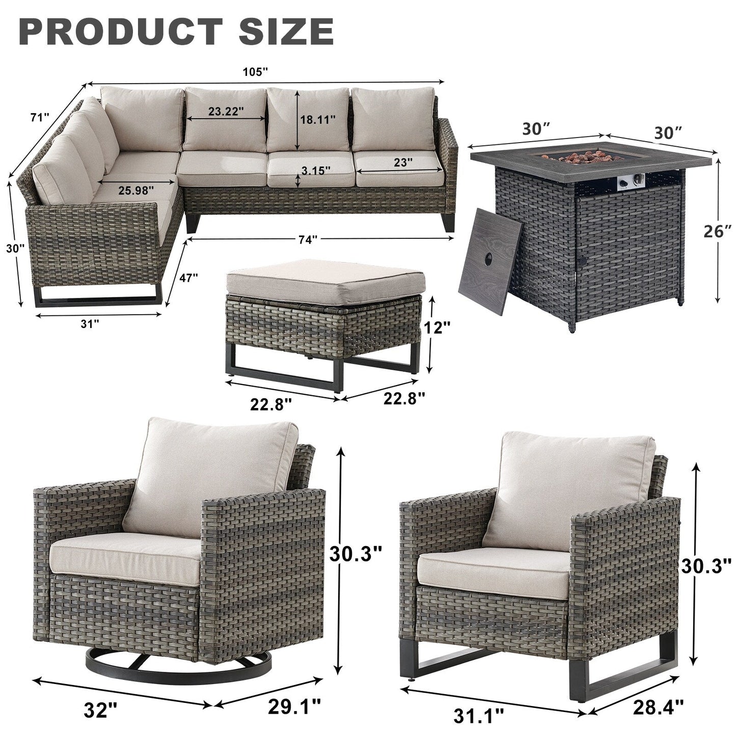 Set di divani da esterno per patio Gymojoy con sedie girevoli