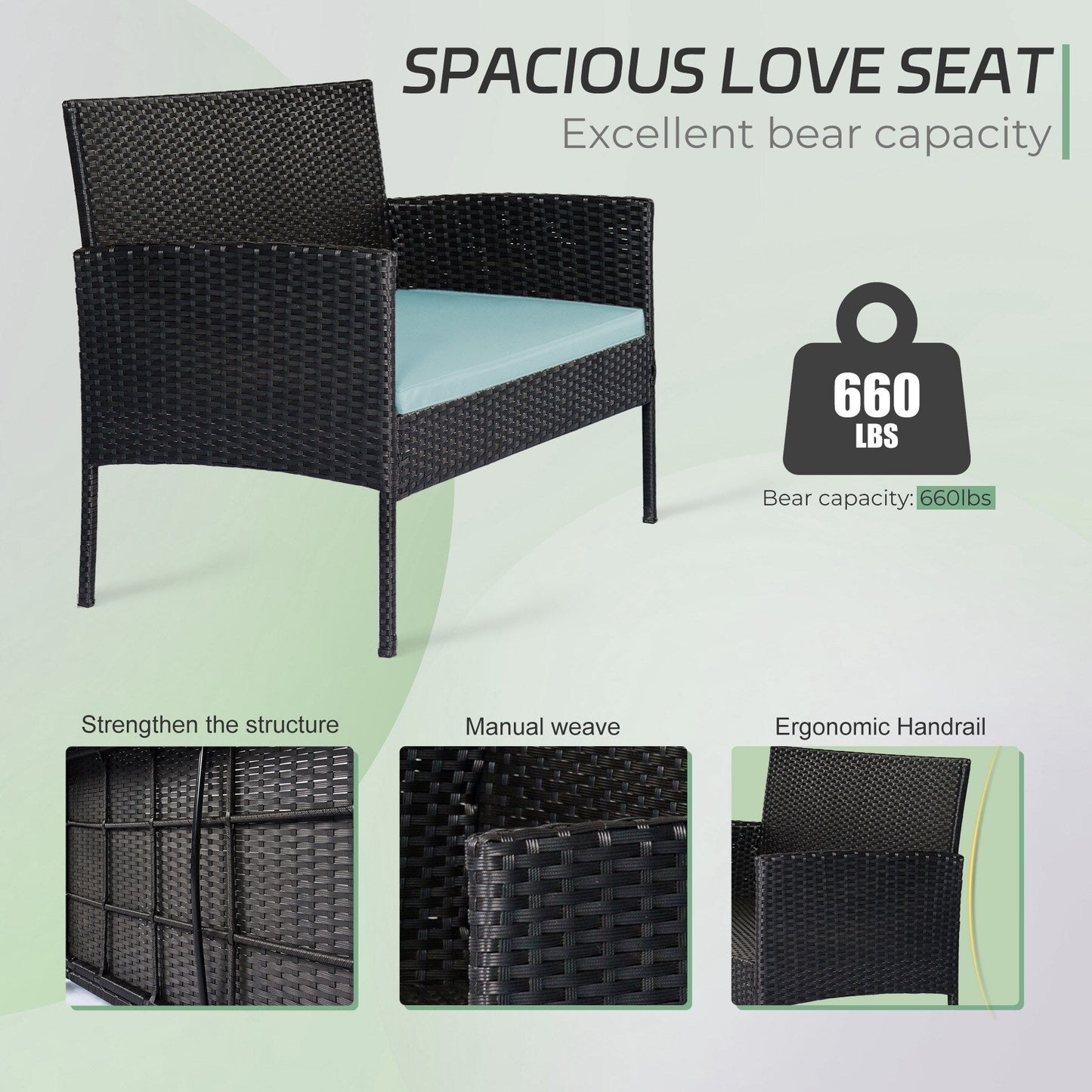 Set di 4 mobili da giardino in vimini per conversazioni, set di mobili da esterno in rattan con cuscini per giardino