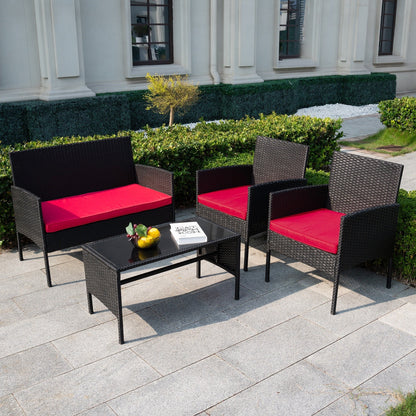 Set di 4 mobili da giardino in vimini per conversazioni, set di mobili da esterno in rattan con cuscini per giardino