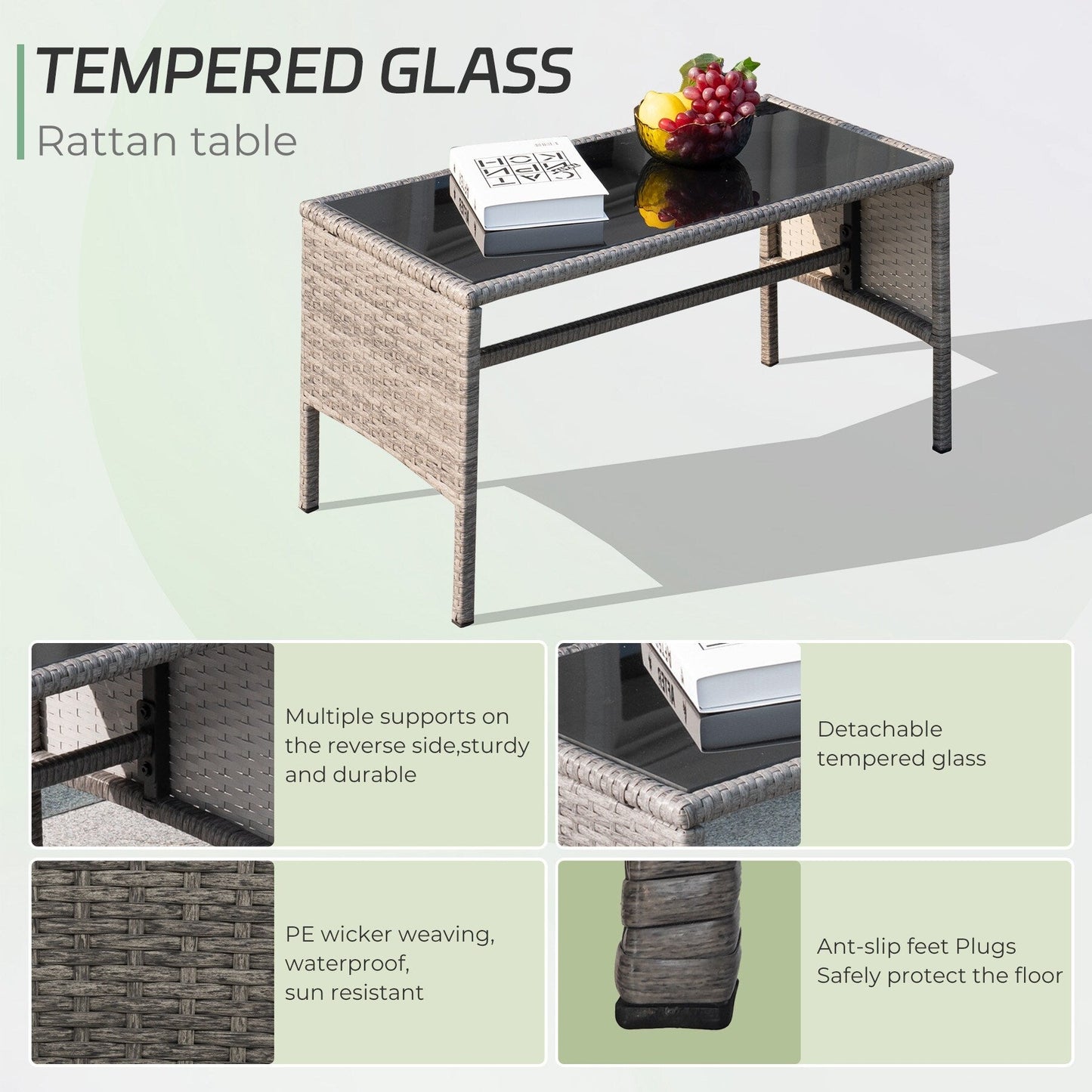 Set di 4 mobili da giardino in vimini per conversazioni, set di mobili da esterno in rattan con cuscini per giardino