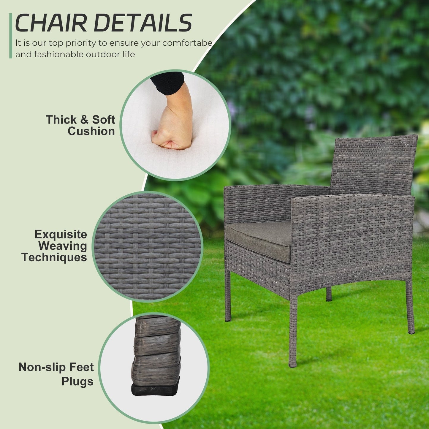 Set di 4 mobili da giardino in vimini per conversazioni, set di mobili da esterno in rattan con cuscini per giardino