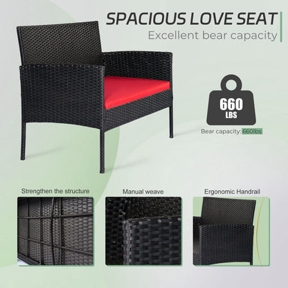 Set di 4 mobili da giardino in vimini per conversazioni, set di mobili da esterno in rattan con cuscini per giardino