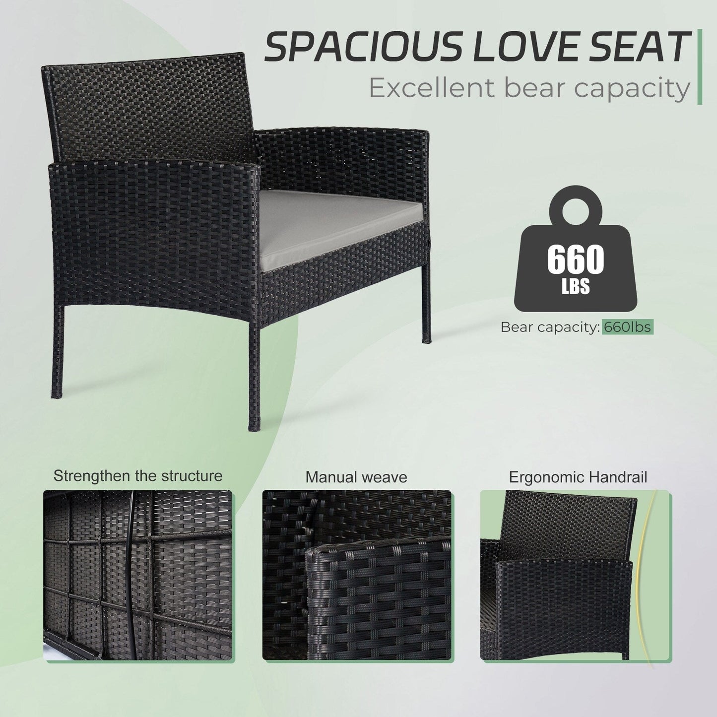 Set di 4 mobili da giardino in vimini per conversazioni, set di mobili da esterno in rattan con cuscini per giardino