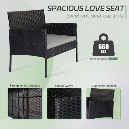 Set di 4 mobili da giardino in vimini per conversazioni, set di mobili da esterno in rattan con cuscini per giardino