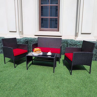 Set di 4 mobili da giardino in vimini per conversazioni, set di mobili da esterno in rattan con cuscini per giardino