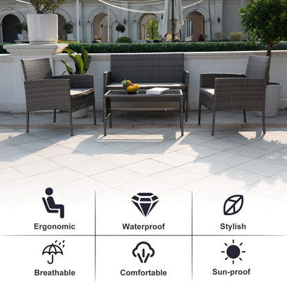 Set di 4 mobili da giardino in vimini per conversazioni, set di mobili da esterno in rattan con cuscini per giardino