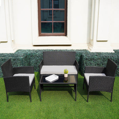 Set di 4 mobili da giardino in vimini per conversazioni, set di mobili da esterno in rattan con cuscini per giardino