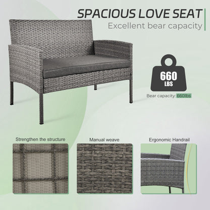 Set di 4 mobili da giardino in vimini per conversazioni, set di mobili da esterno in rattan con cuscini per giardino