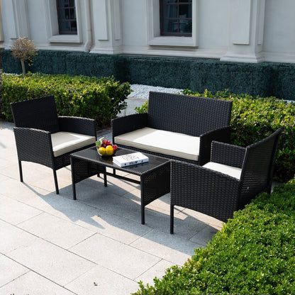 Set di 4 mobili da giardino in vimini per conversazioni, set di mobili da esterno in rattan con cuscini per giardino