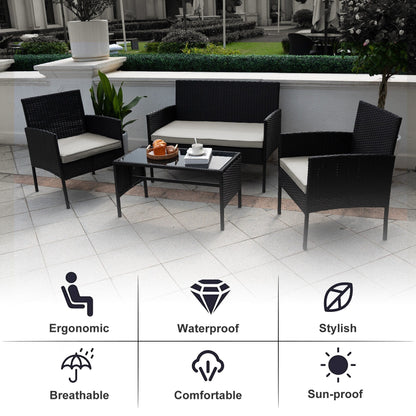 Set di 4 mobili da giardino in vimini per conversazioni, set di mobili da esterno in rattan con cuscini per giardino