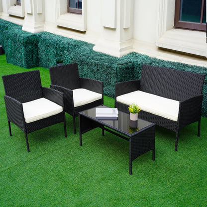 Set di 4 mobili da giardino in vimini per conversazioni, set di mobili da esterno in rattan con cuscini per giardino