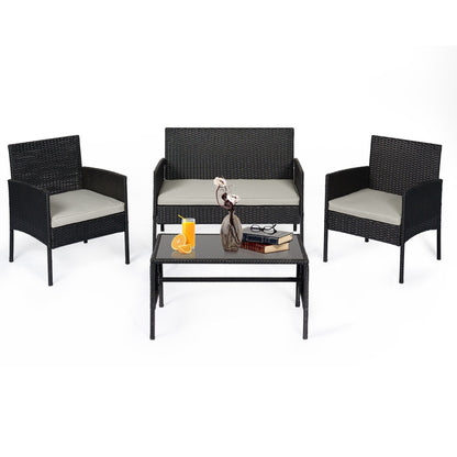 Set di 4 mobili da giardino in vimini per conversazioni, set di mobili da esterno in rattan con cuscini per giardino