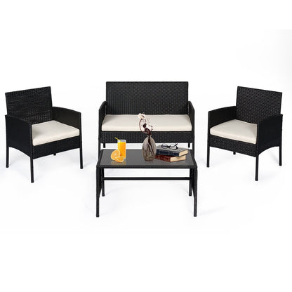 Set di 4 mobili da giardino in vimini per conversazioni, set di mobili da esterno in rattan con cuscini per giardino