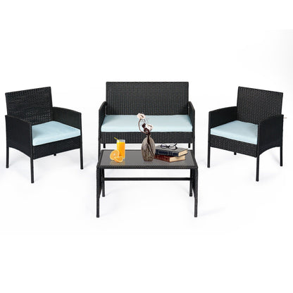 Set di 4 mobili da giardino in vimini per conversazioni, set di mobili da esterno in rattan con cuscini per giardino