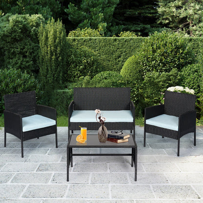 Set di 4 mobili da giardino in vimini per conversazioni, set di mobili da esterno in rattan con cuscini per giardino