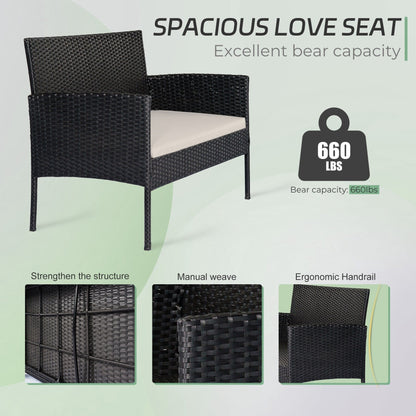 Set di 4 mobili da giardino in vimini per conversazioni, set di mobili da esterno in rattan con cuscini per giardino