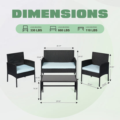 Set di 4 mobili da giardino in vimini per conversazioni, set di mobili da esterno in rattan con cuscini per giardino