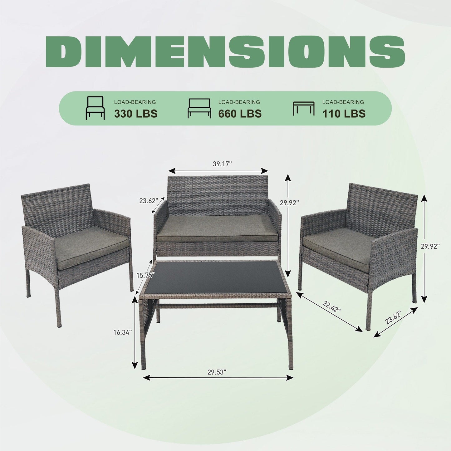 Set di 4 mobili da giardino in vimini per conversazioni, set di mobili da esterno in rattan con cuscini per giardino