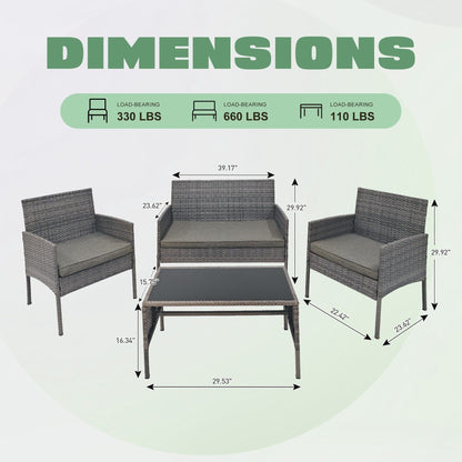 Set di 4 mobili da giardino in vimini per conversazioni, set di mobili da esterno in rattan con cuscini per giardino