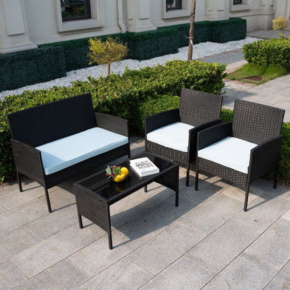 Set di 4 mobili da giardino in vimini per conversazioni, set di mobili da esterno in rattan con cuscini per giardino