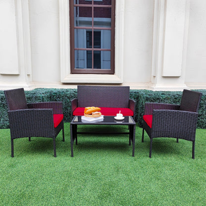 Set di 4 mobili da giardino in vimini per conversazioni, set di mobili da esterno in rattan con cuscini per giardino