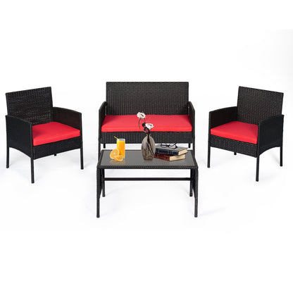 Set di 4 mobili da giardino in vimini per conversazioni, set di mobili da esterno in rattan con cuscini per giardino