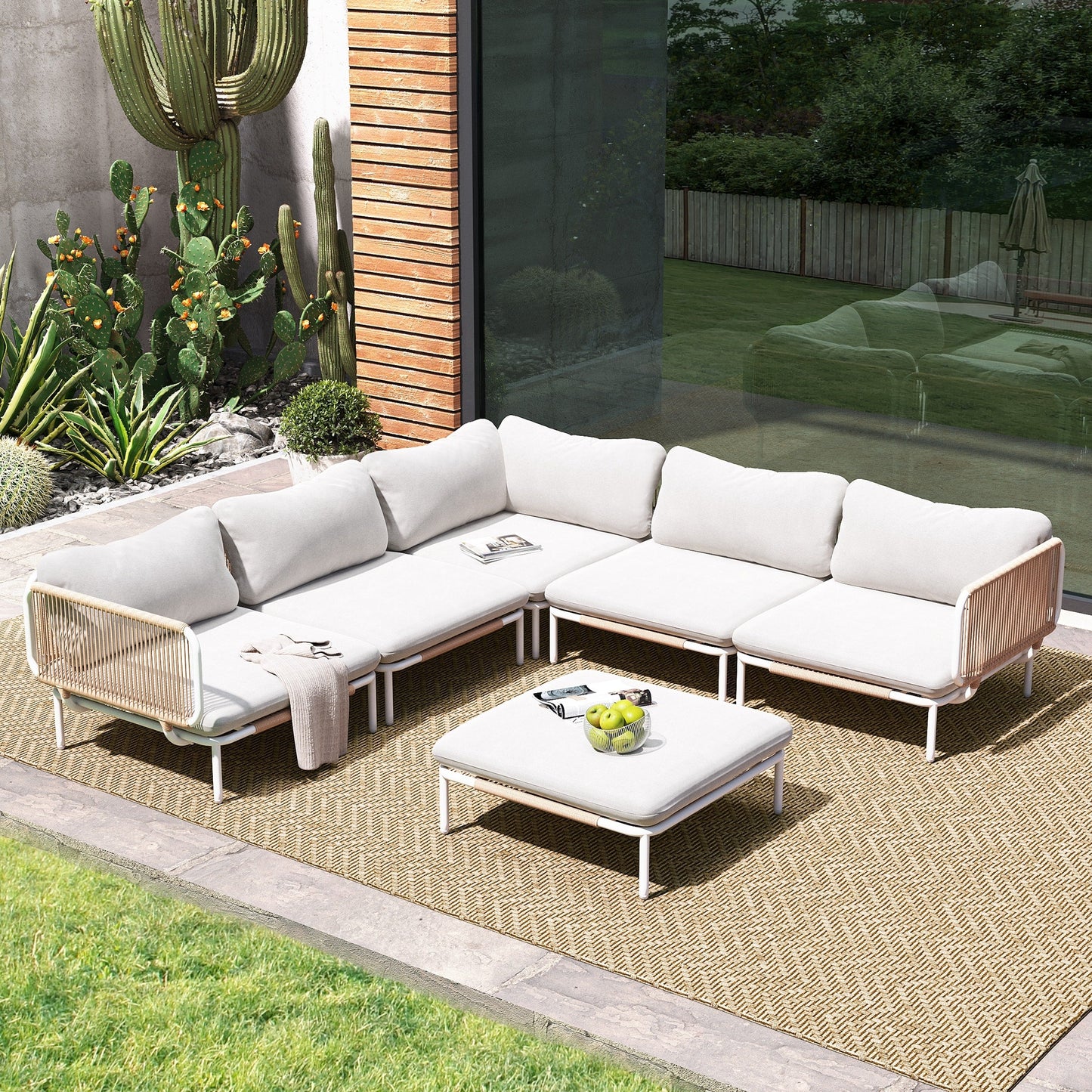 Divano componibile imbottito per esterni, set da conversazione per mobili da giardino, combinazione libera