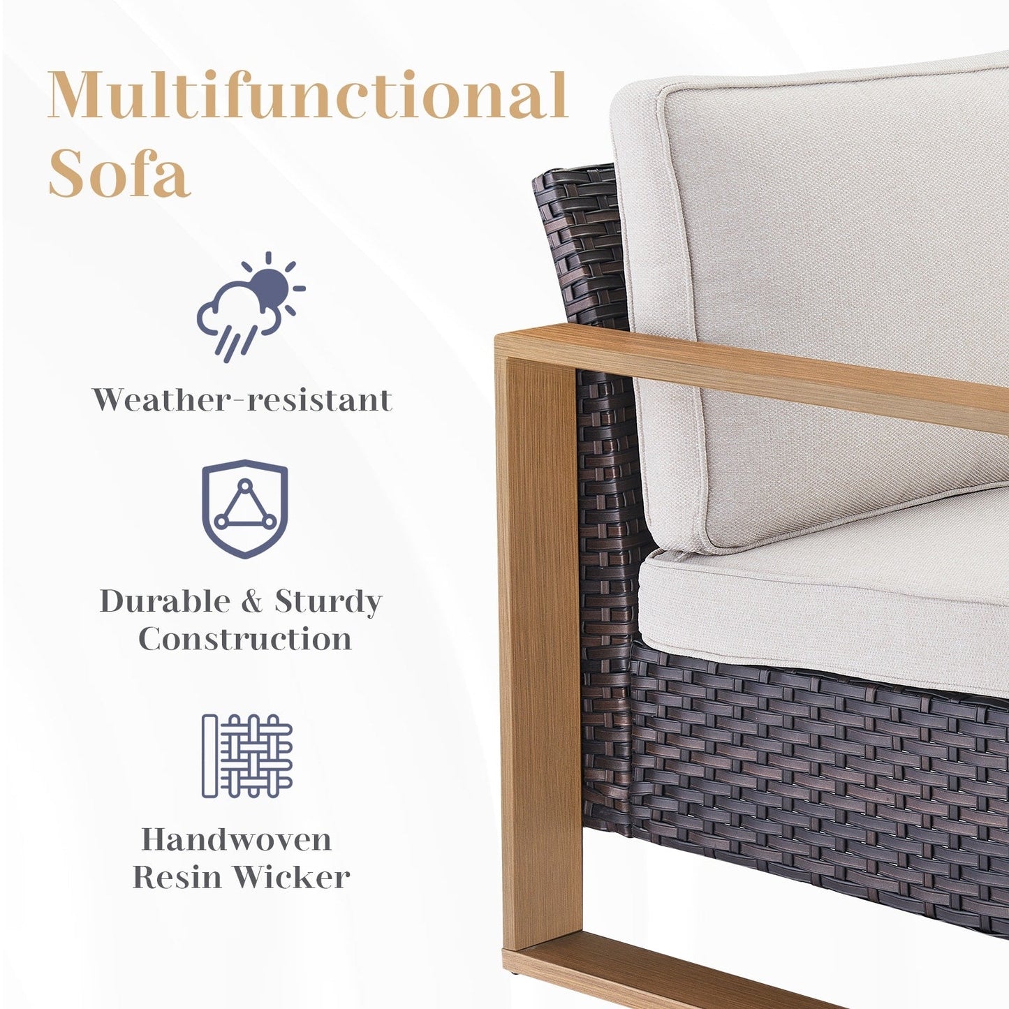 Divano componibile da esterno con sedie a dondolo girevoli - Marrone