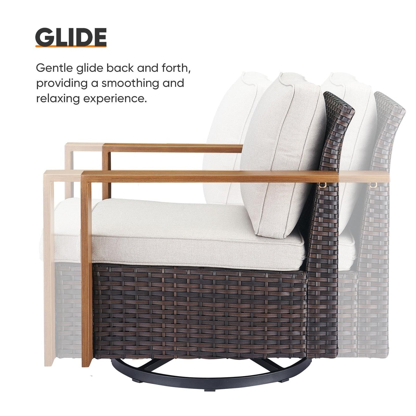 Divano componibile da esterno con sedie a dondolo girevoli - Marrone