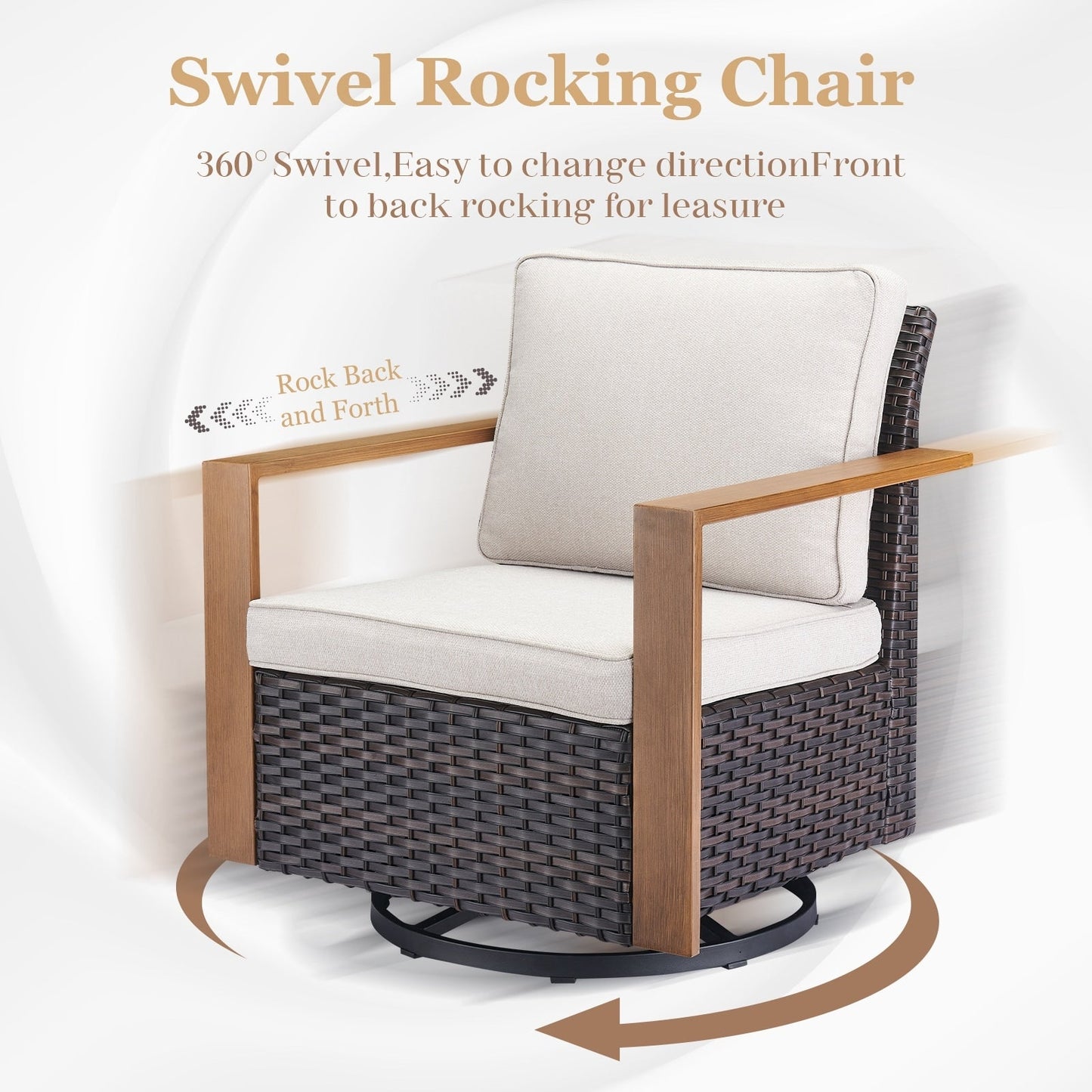 Divano componibile da esterno con sedie a dondolo girevoli - Marrone