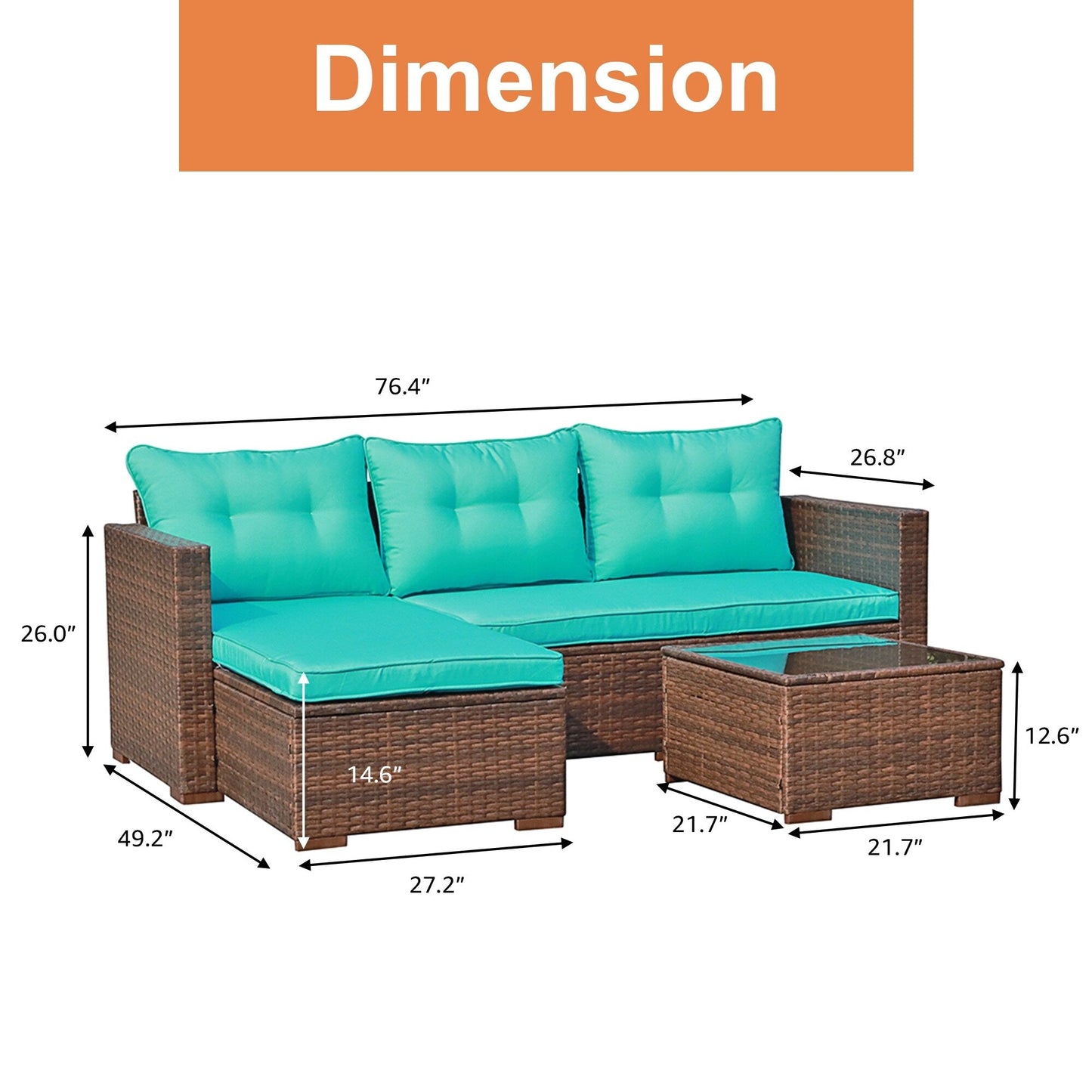 Set di divani componibili in vimini imbottito per esterni, 3 pezzi