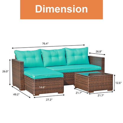 Set di divani componibili in vimini imbottito per esterni, 3 pezzi