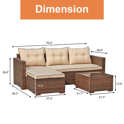 Set di divani componibili in vimini imbottito per esterni, 3 pezzi