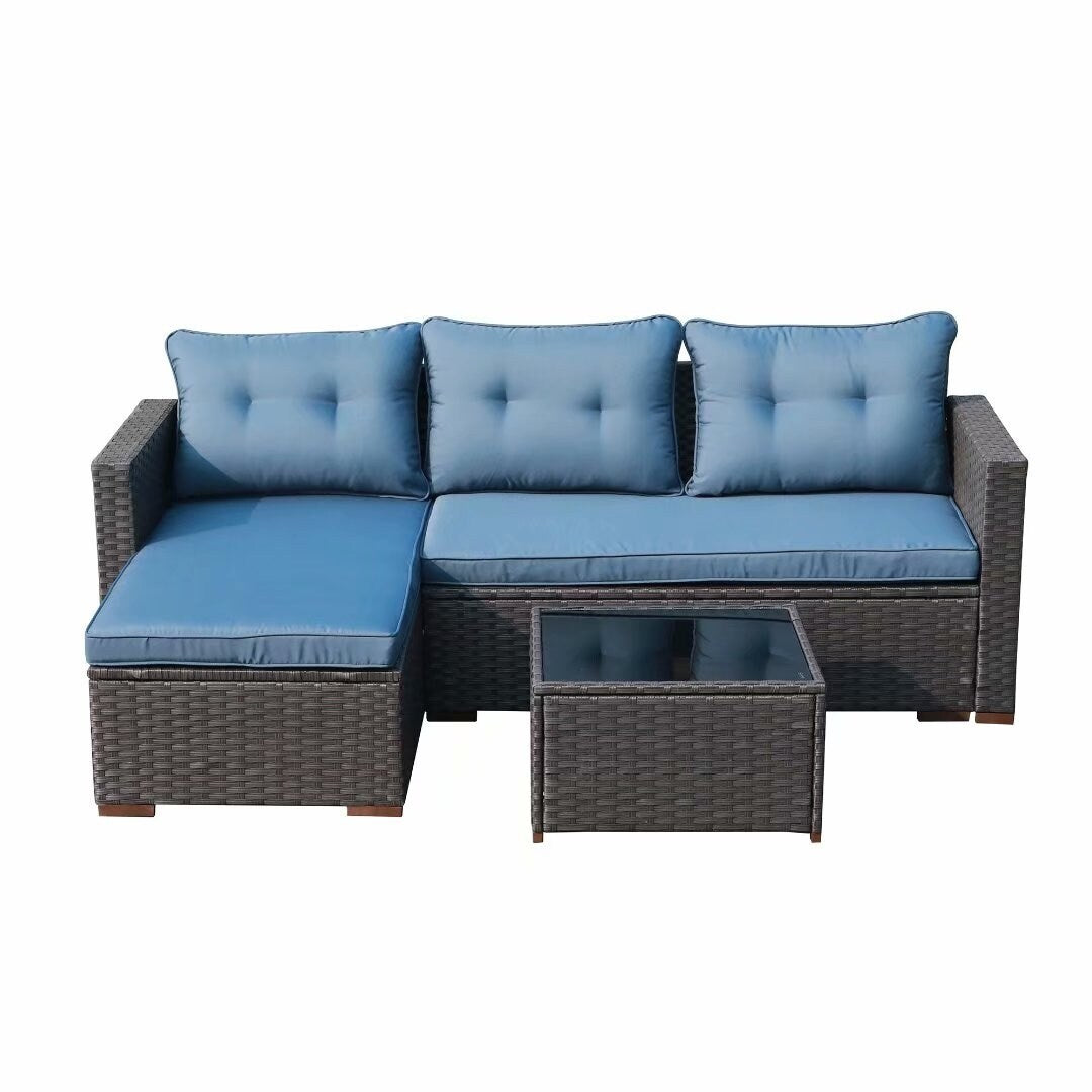 Set di divani componibili in vimini imbottito per esterni, 3 pezzi