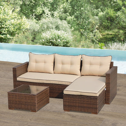 Set di divani componibili in vimini imbottito per esterni, 3 pezzi