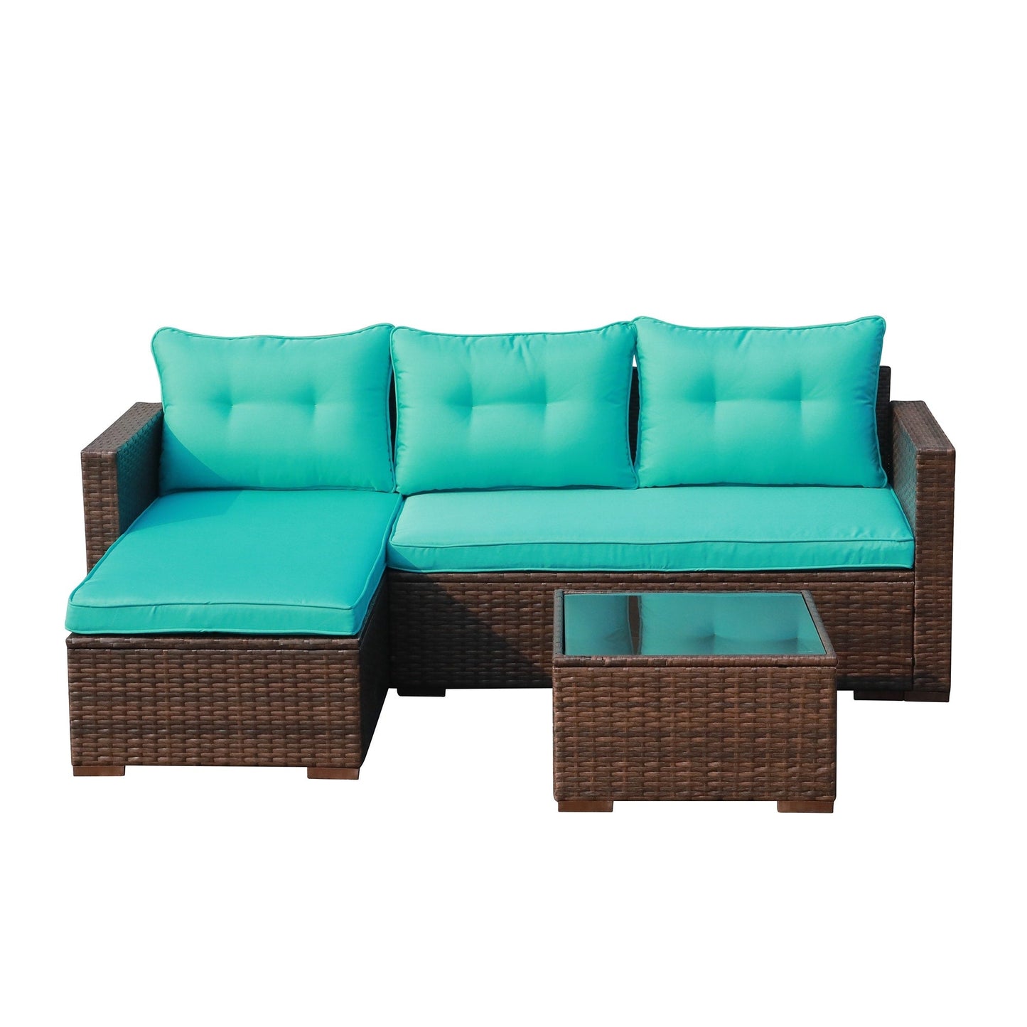 Set di divani componibili in vimini imbottito per esterni, 3 pezzi