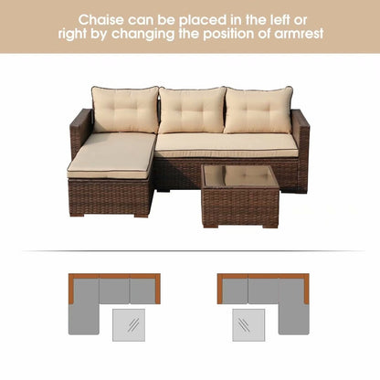 Set di divani componibili in vimini imbottito per esterni, 3 pezzi